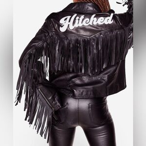 Black Leather Fringe Bridal Jacket Medium